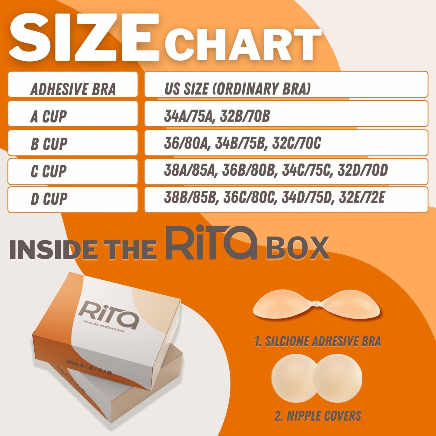 Rita Adhesive Strapless Push-Up Silicone Bra Nude C + Nipple Covers Size C