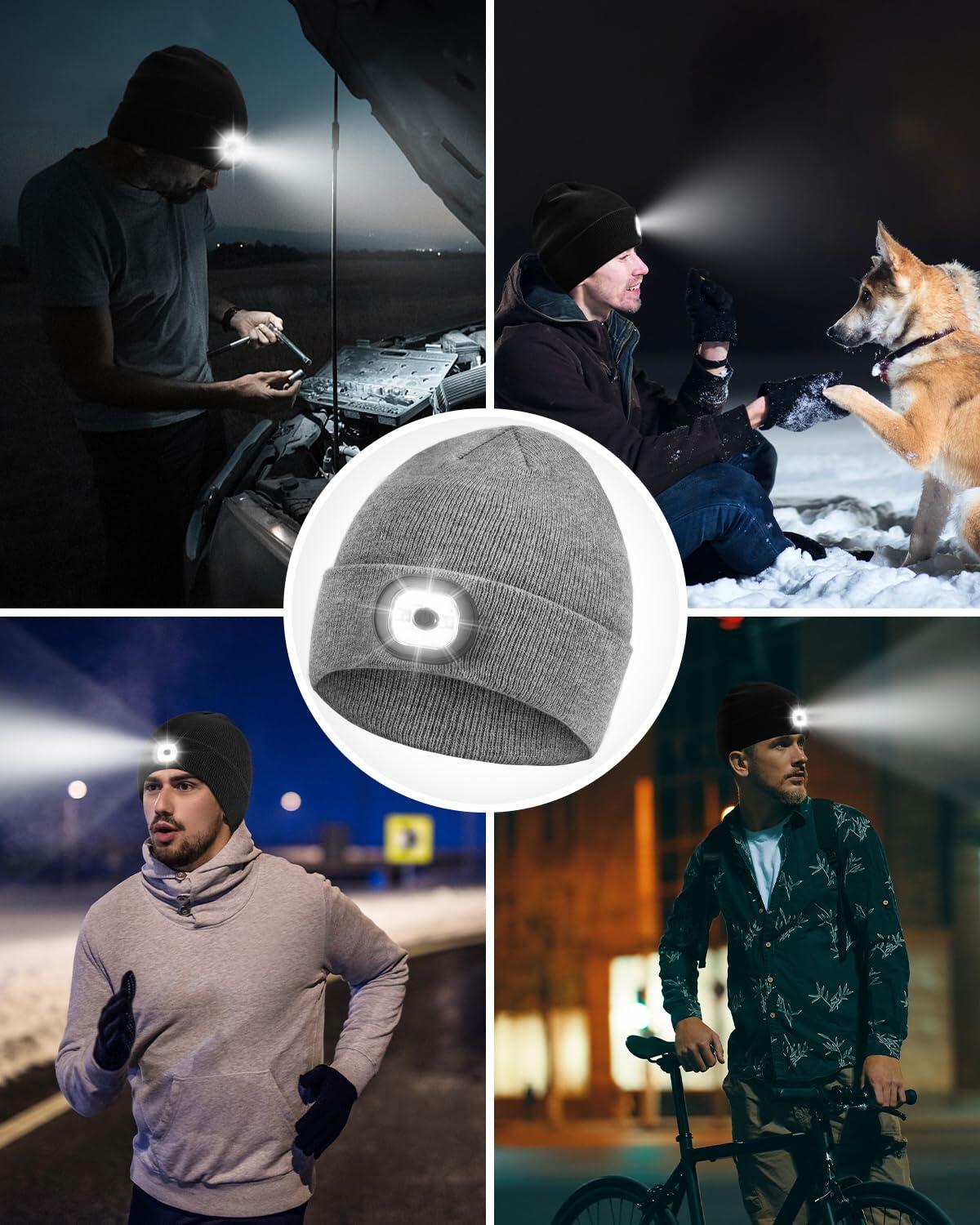 BGBIUS LED Beanie Hat with 6 LED Lights Winter Cap Night Lighted Black