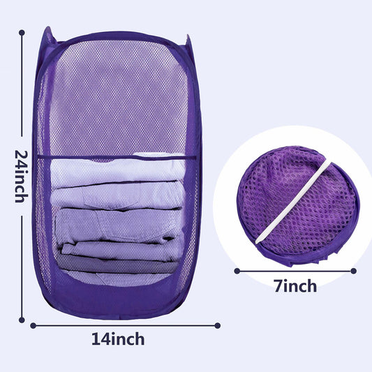 LXLOVESM Pop Up Mesh Laundry Hamper Foldable Purple 14x14x24 inches