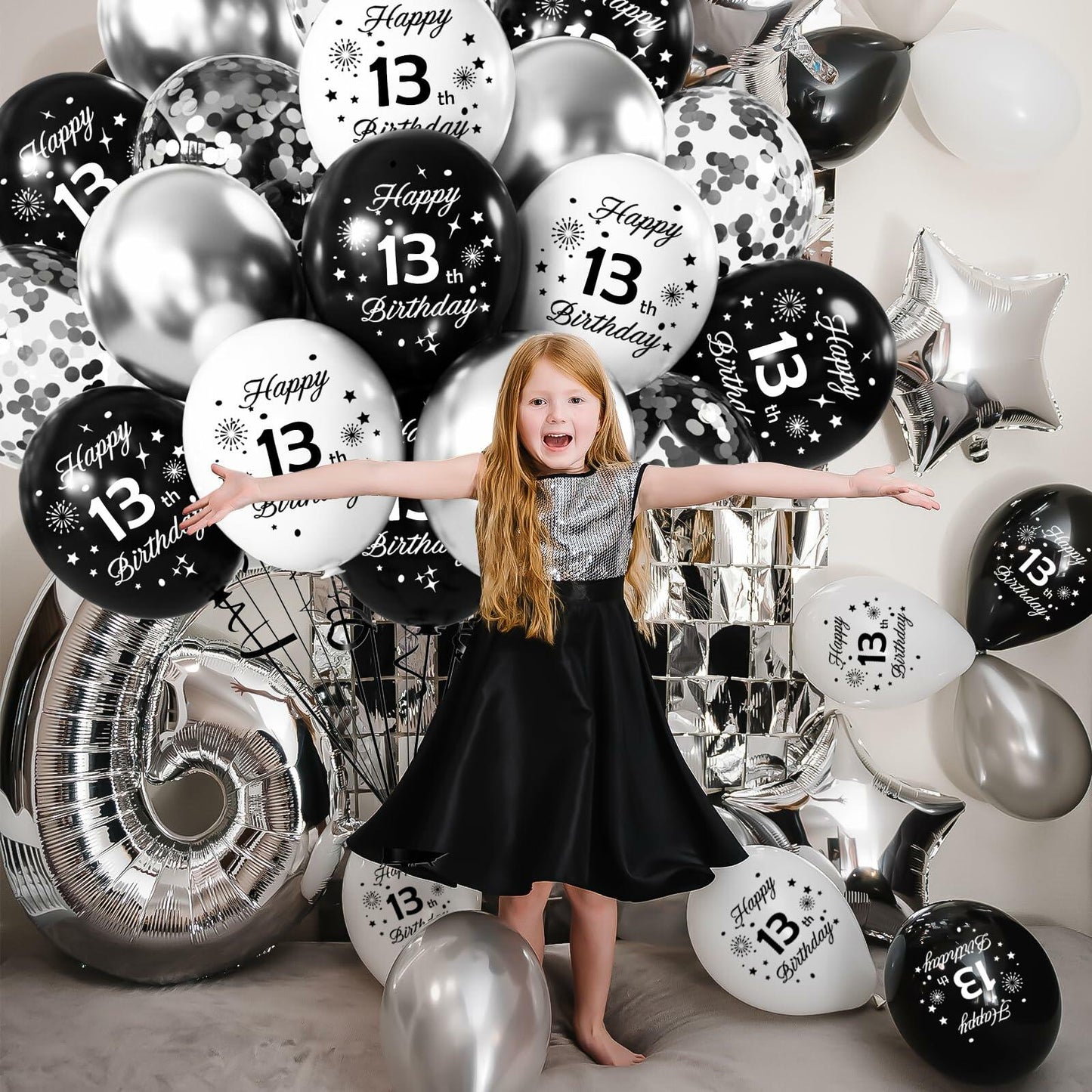 29th Birthday Balloons Set 16pcs Black Silver Latex Confetti Party Decor