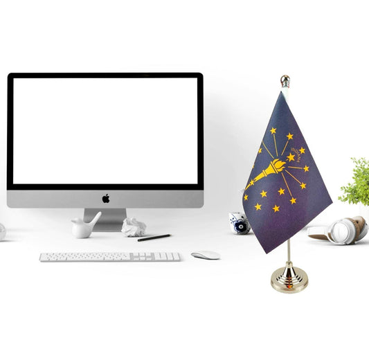 USA Indiana State Flag Desk Table Flag 4x6 on Stand Base Office Decor