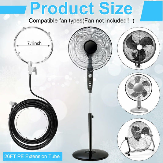 Reallnaive Stainless Steel Patio Misting Fan Kit 2 Set 26ft Line Brass Nozzles