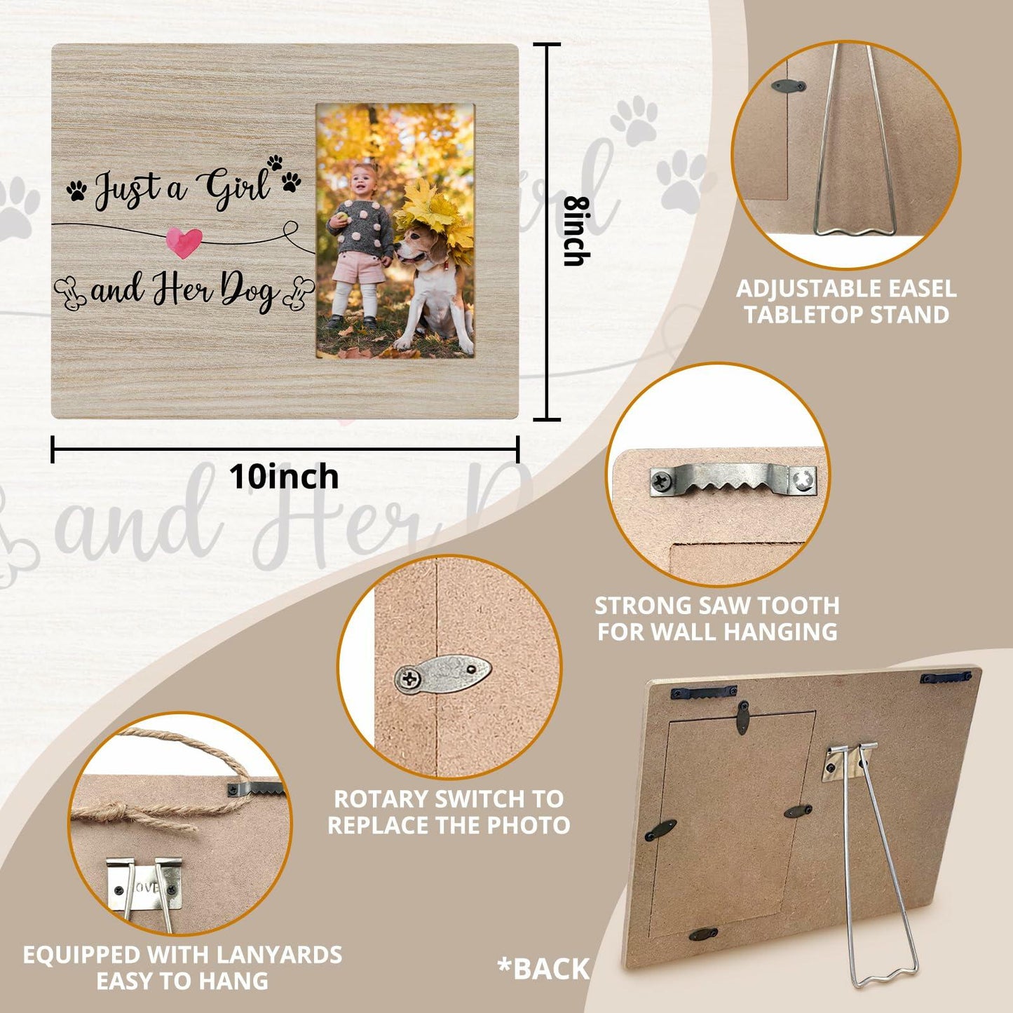 DIENADFX Dog Memorial Picture Frame Wood Tabletop 4x6 Inch Photo Frame