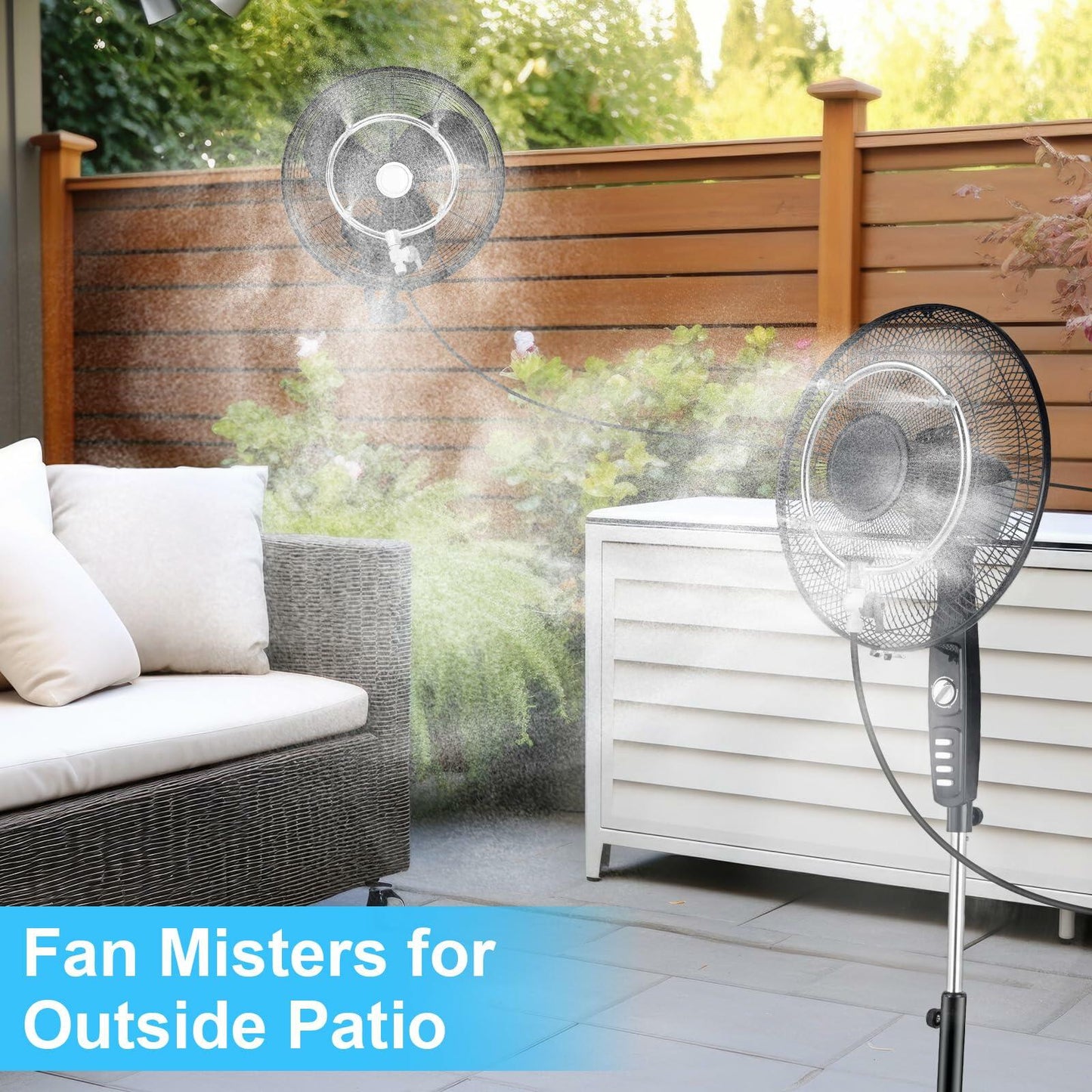 Reallnaive Stainless Steel Patio Misting Fan Kit 2 Set 26ft Line Brass Nozzles