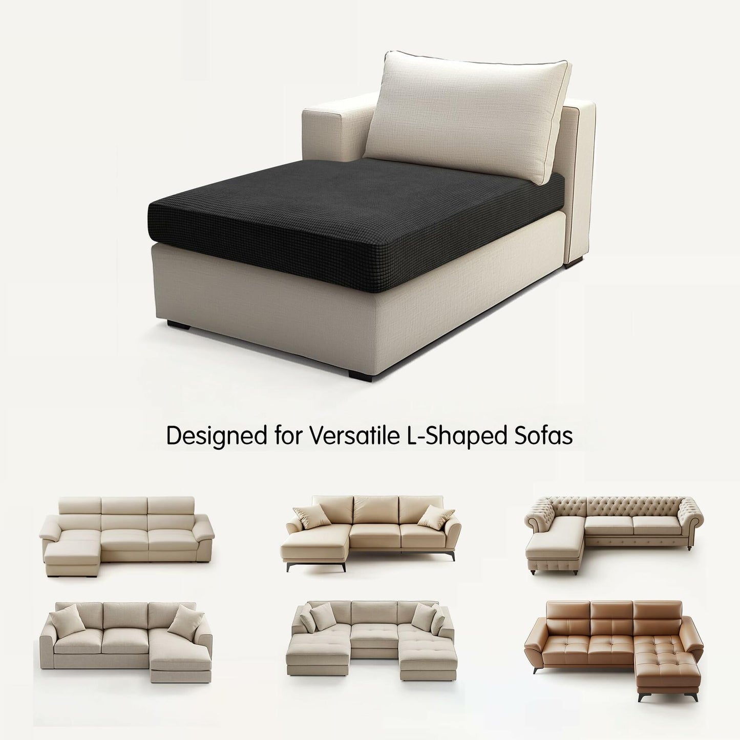 Hokway Stretch Chaise Cover Reversible Sofa Cushion Protector Black