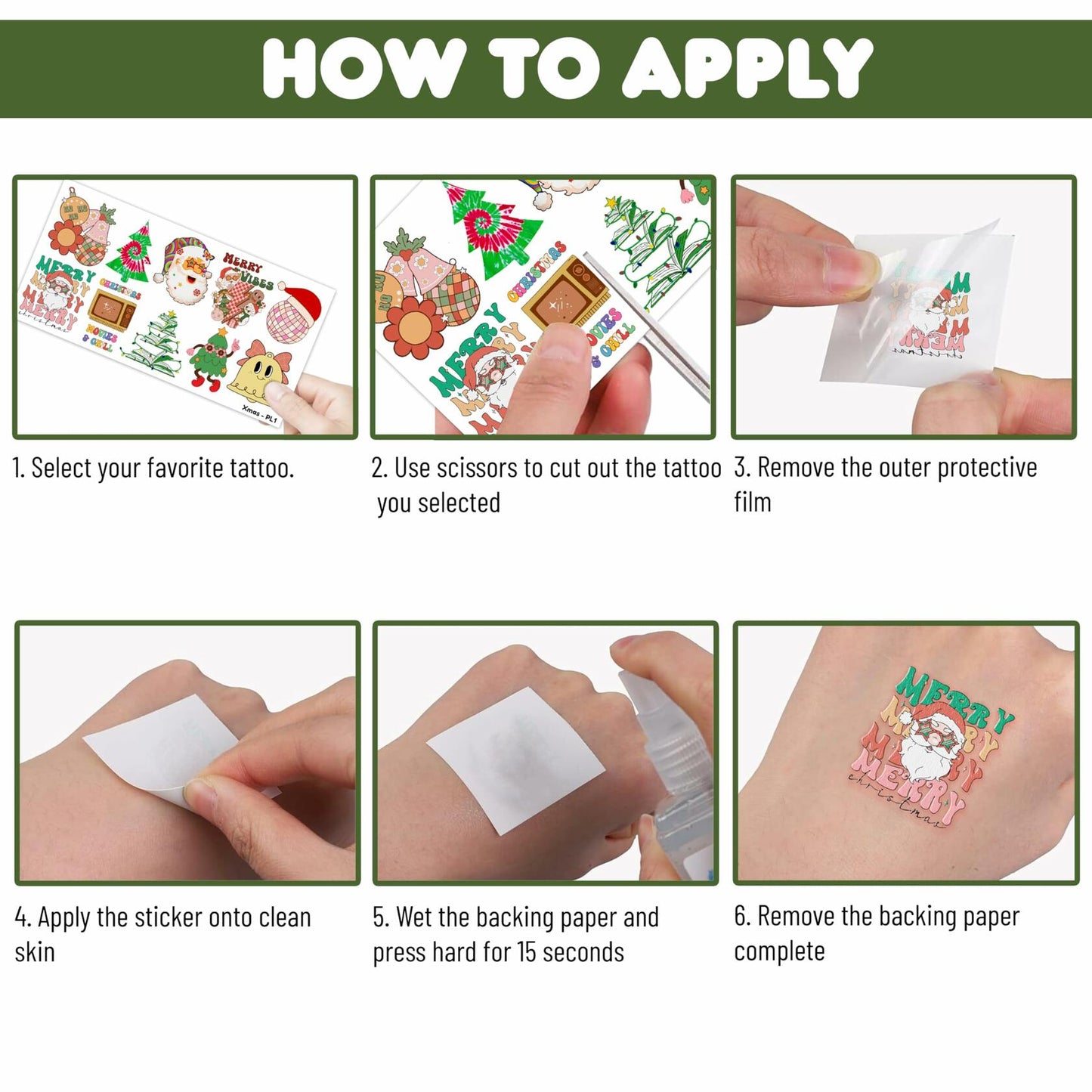 MeoIsDaBest 100 PCS Groovy Christmas Temporary Tattoos Retro Boho Multicolor