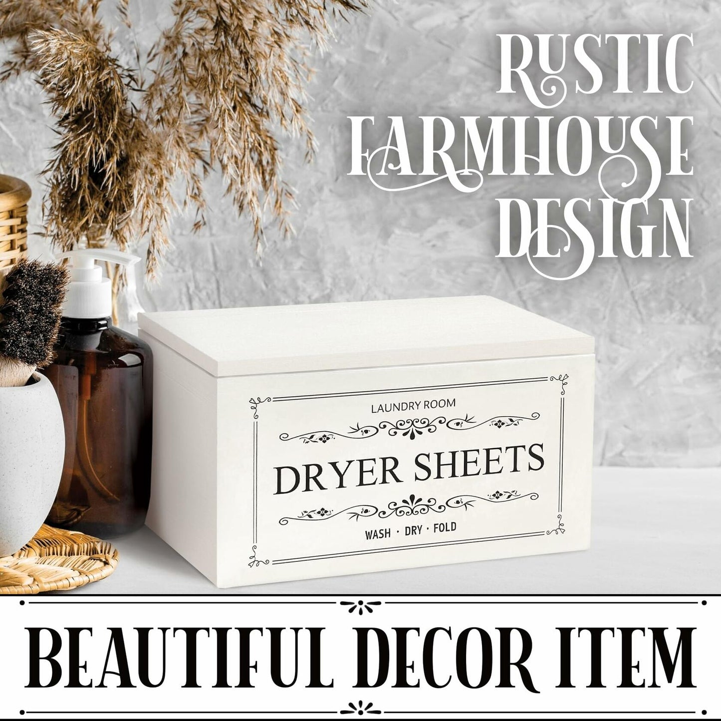 Generic Wooden Dryer Sheet Holder Dispenser with Laundry Bag White 180 Capacity