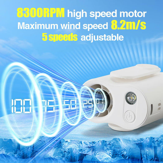 Beeplove Portable Clip On Waist Fan 5 Speeds 8300RPM USB Rechargeable White