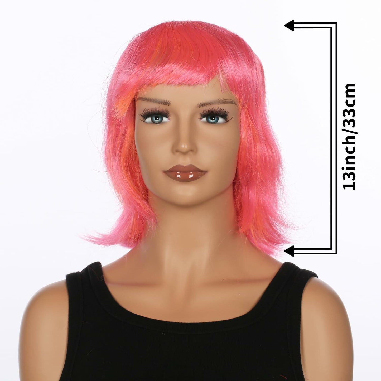 JUST FOR PARTY 13" Short Bob Synthetic Wig with Flat Bangs Pink Orange