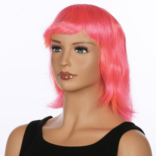 JUST FOR PARTY 13" Short Bob Synthetic Wig with Flat Bangs Pink Orange