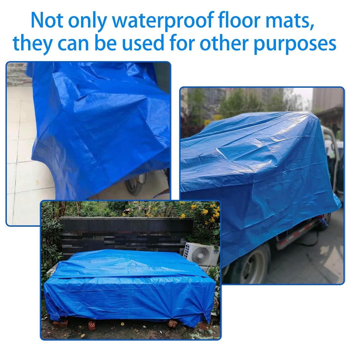 Hlimior 10x6.7Ft Rectangular Waterproof PE Pool Ground Cloth Blue