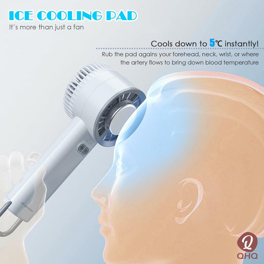 QHQ Ice Cooling Handheld Fan Portable Mini Air Conditioner White 3 Speeds