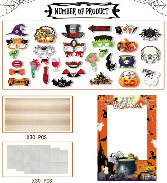 Generic Halloween Photo Booth Props 31 PCS Yellow Cartoon Paper Party