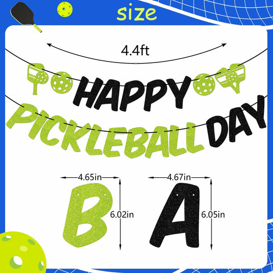 Little Man Happy Pickleball Day Banner Green Black Glitter Cardstock