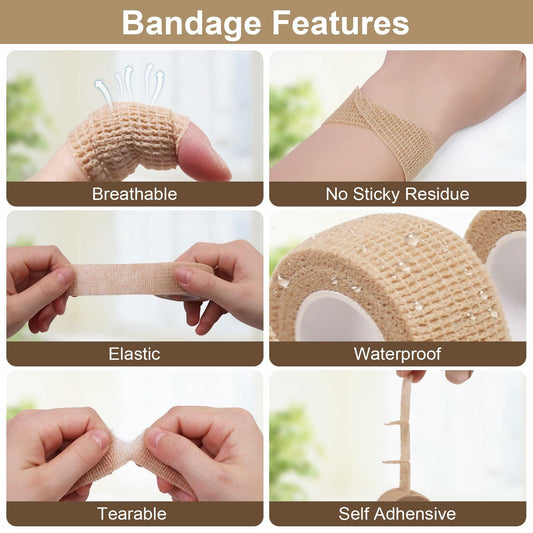 ForTomorrow 1in Skin Self Adhesive Cohesive Athletic Bandage Wrap 16 Rolls