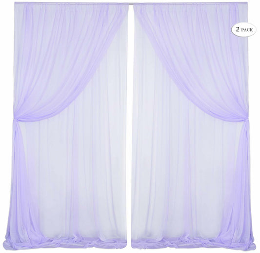 Mohoeey Double Layer Wedding Backdrop Curtains 10x10ft Purple Chiffon Fabric