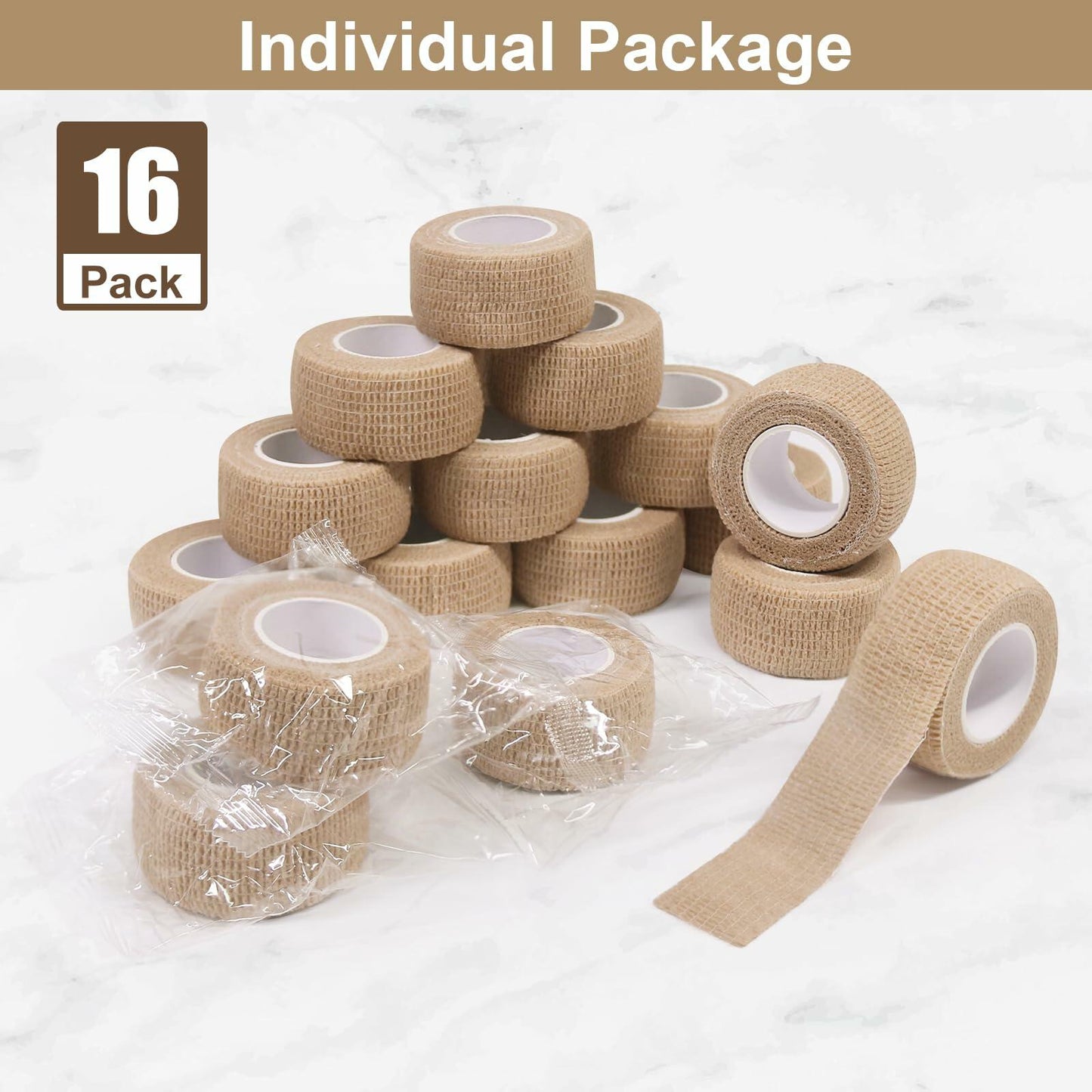ForTomorrow 1in Skin Self Adhesive Cohesive Athletic Bandage Wrap 16 Rolls