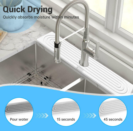 LZMYIVE Faucet Mat Kitchen Sink 24'' White Diatomite Quick Drying Stone Tray