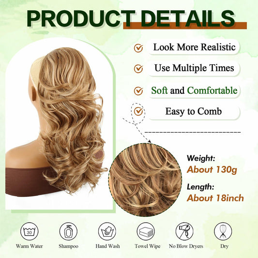 Mayouda 18in Long Curly Wavy Drawstring Ponytail Extension Light Blonde