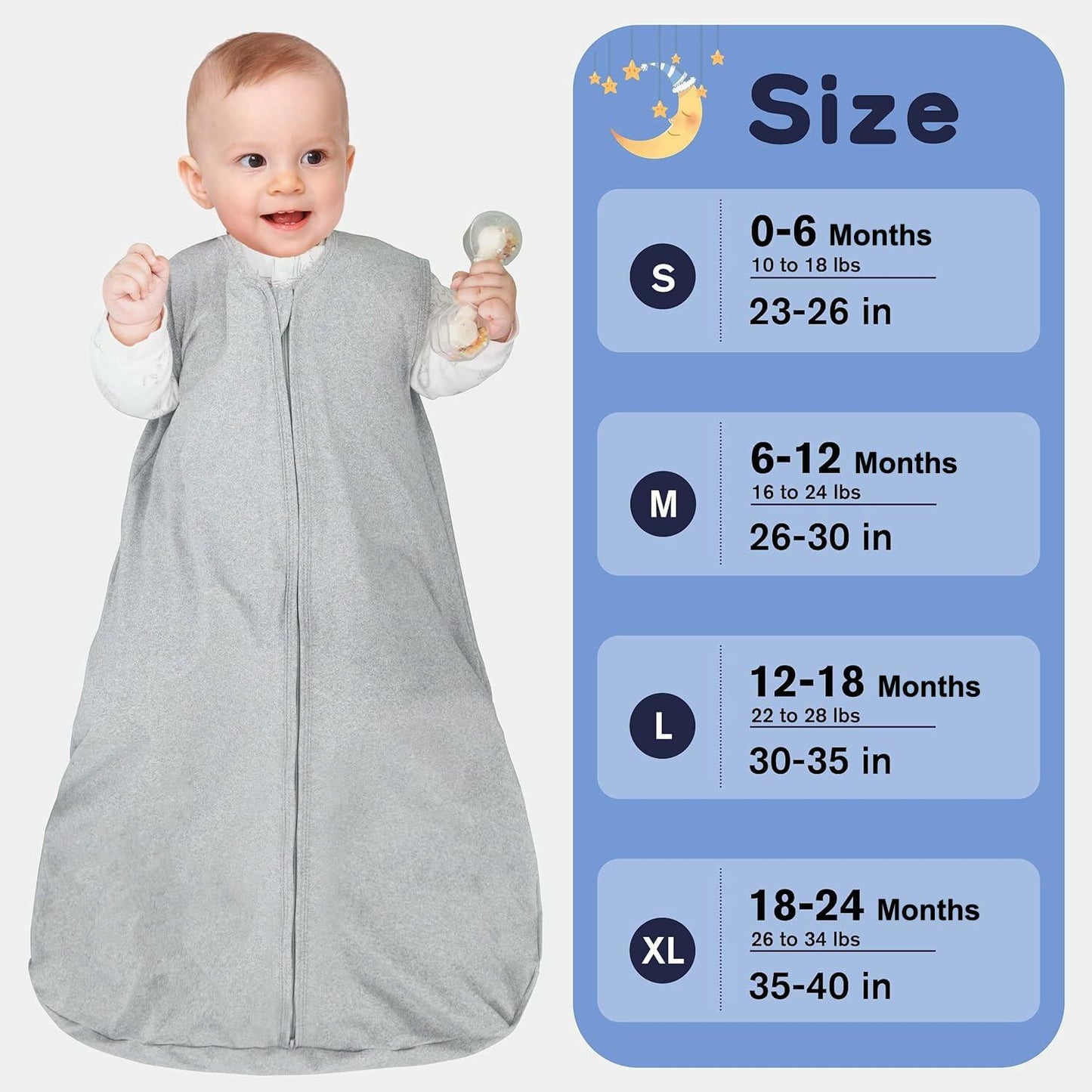 GUNTAIL Baby Sleep Sack 100% Rayon Cotton 2-Way Zipper Grey Size M