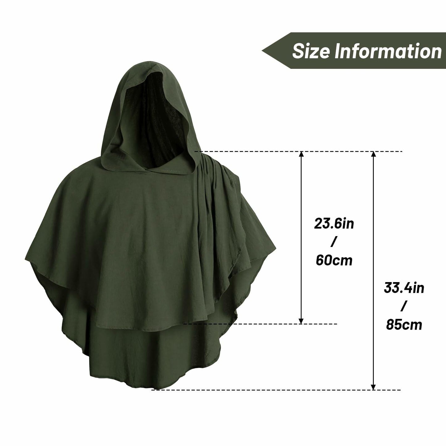 UQJE Green Medieval Hooded Cloak Renaissance Cape Robe Costume Size One Size