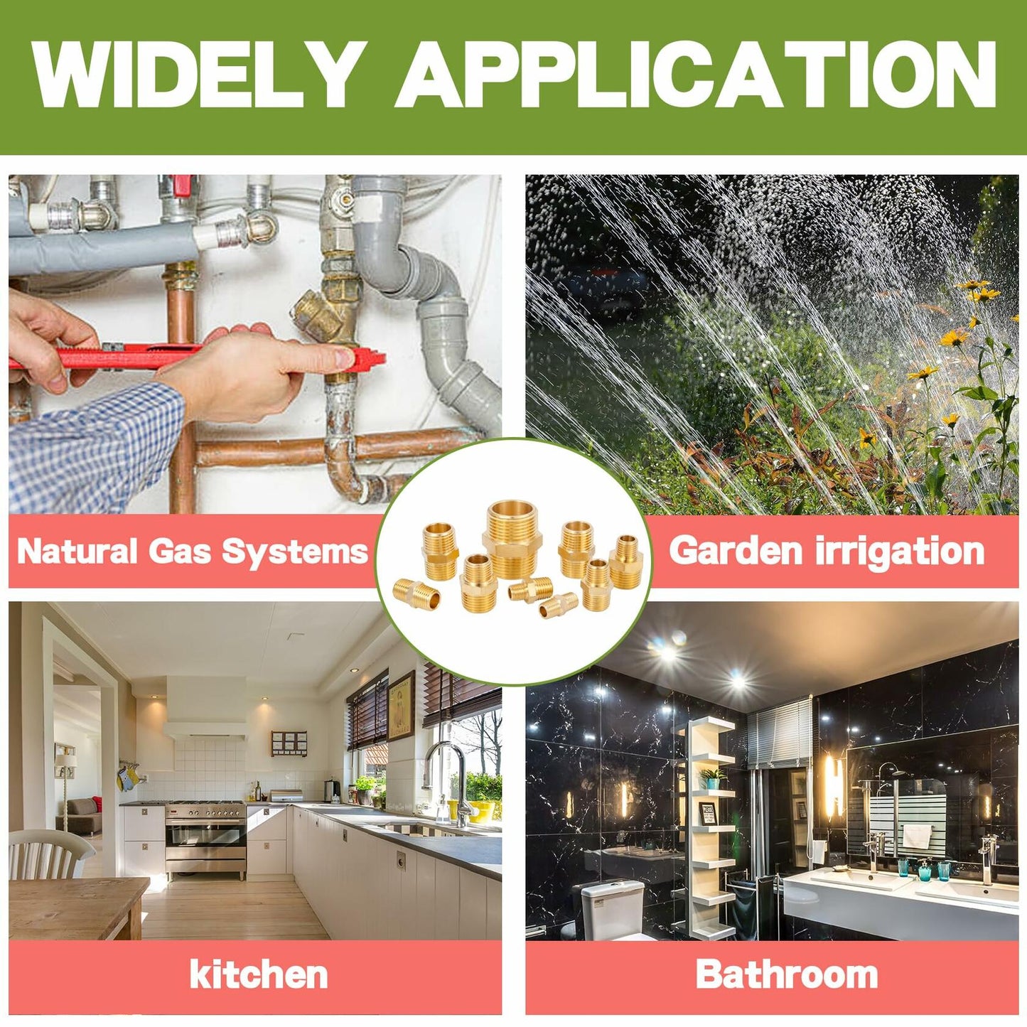 FullMayPro 2pcs Brass Hex Nipple 3/8” NPT to 1/4” NPT Adapter with Teflon Tape