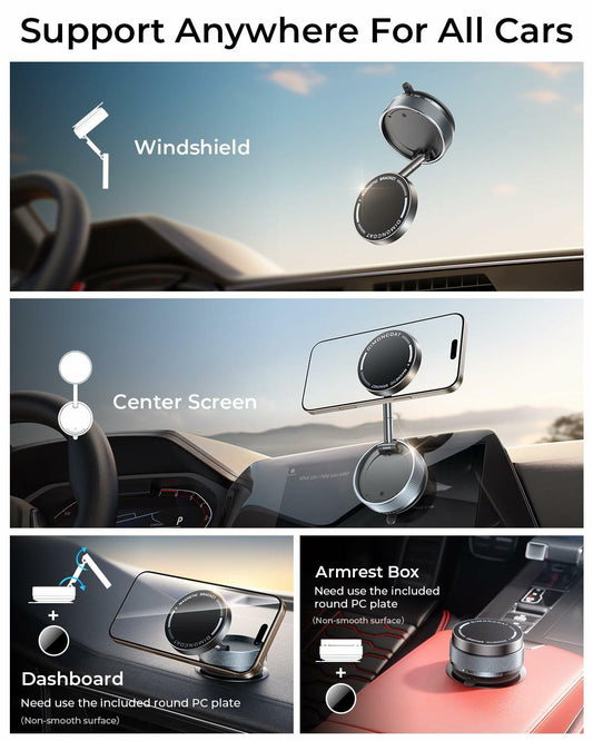 Vacuum Magnetic Phone Holder 360° Mount for MagSafe Strong Suction iPhone 15/16