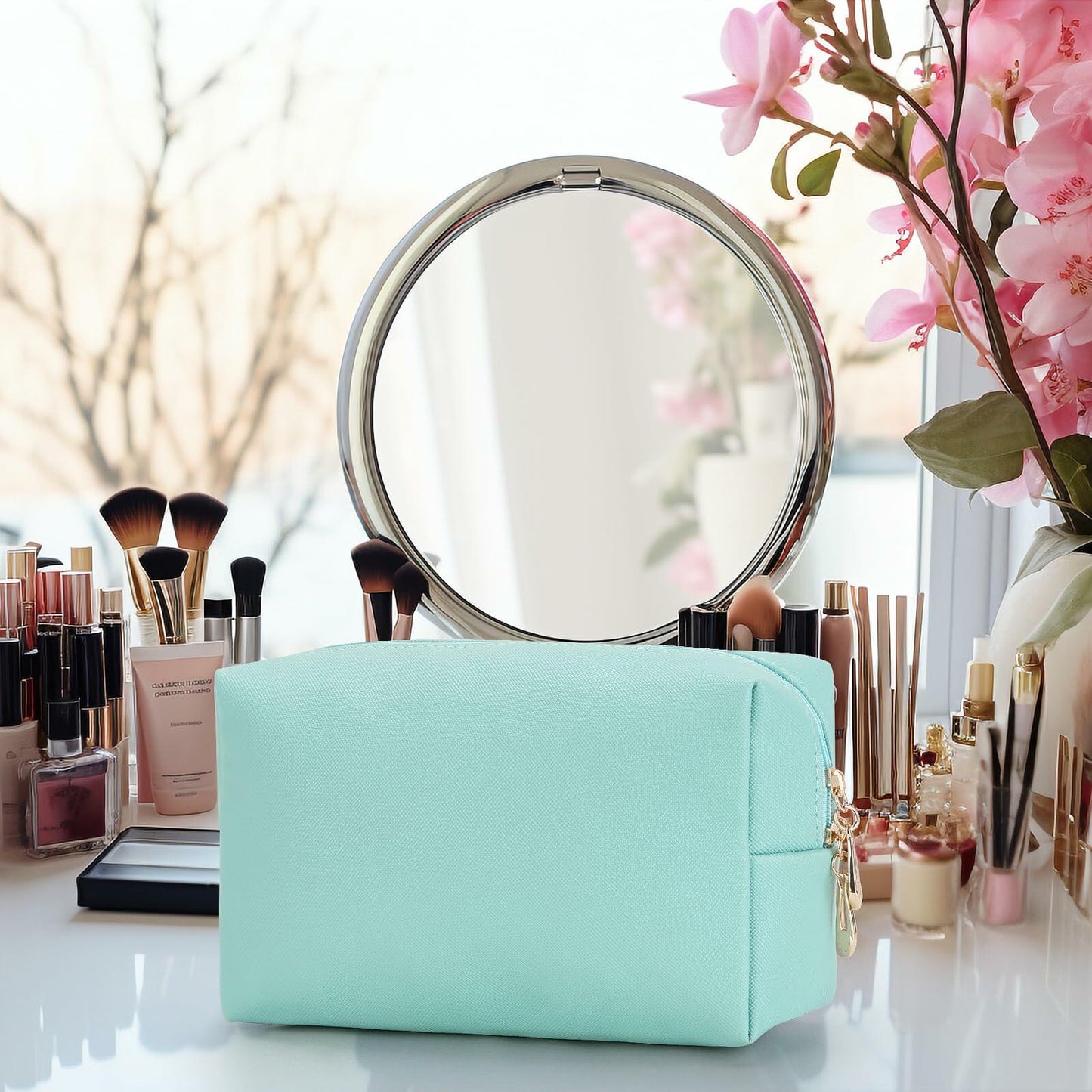 HAOGUAGUA Waterproof Makeup Bag Pouch Purse Organizer Medium Green 1pc