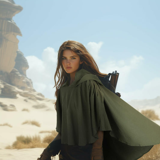 UQJE Green Medieval Hooded Cloak Renaissance Cape Robe Costume Size One Size