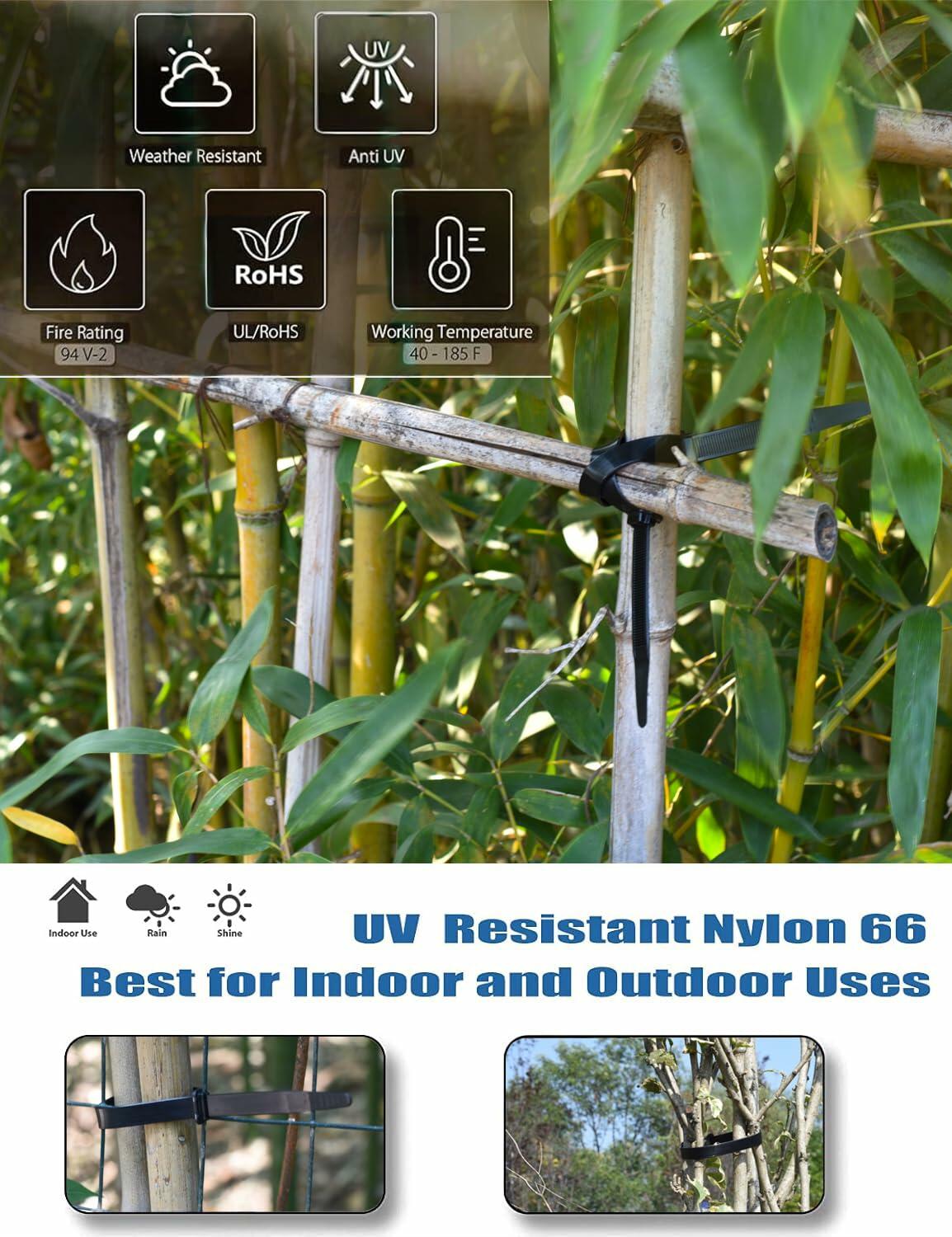 LOMAZH Cable Zip Ties 50pcs 12.2in Black Nylon 250lbs Tensile Strength