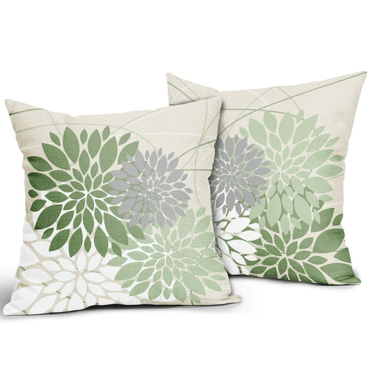 Sweetshow Sage Green Dahlia Linen Pillow Covers 18x18 Inch Set of 2