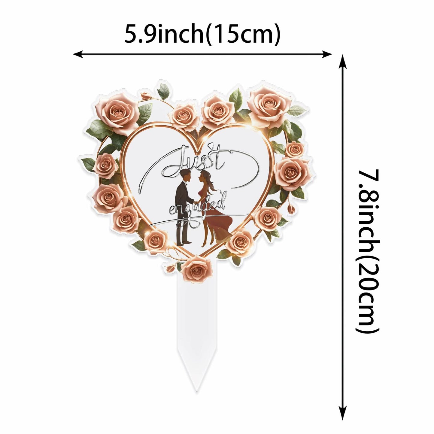 Fuovt Engagement Cake Topper Just Engaged Red Pink Acrylic 6x3 Inch 1 Pc