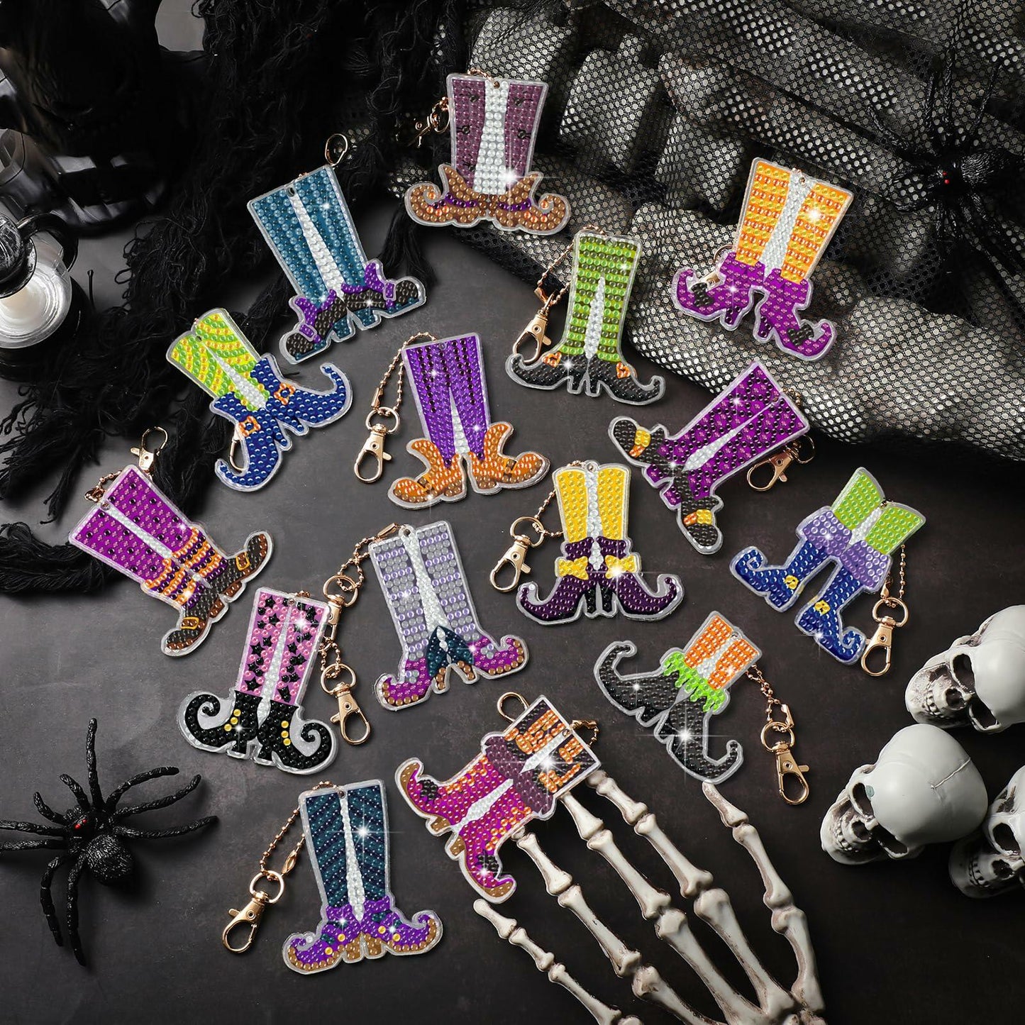 Remuuly Halloween 5D Diamond Art Elf Legs Keychains Double Sided 20 Pcs
