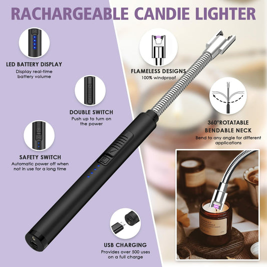 HEYLOURB 6 in 1 Candle Accessory Set Stainless Steel Wick Trimmer Lighter Black
