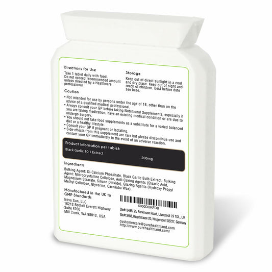 Pure Healthland Black Garlic Supplement Vegan Tablets UK 1 Bottle