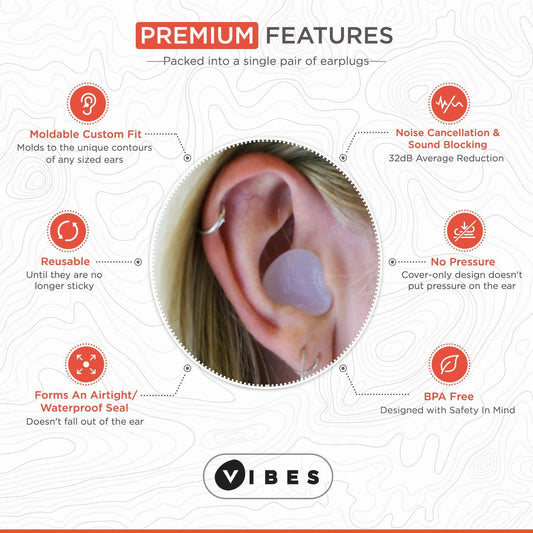 Vibes Silicone Ear Plugs Waterproof Moldable Gel Noise Blocking 6 Pairs