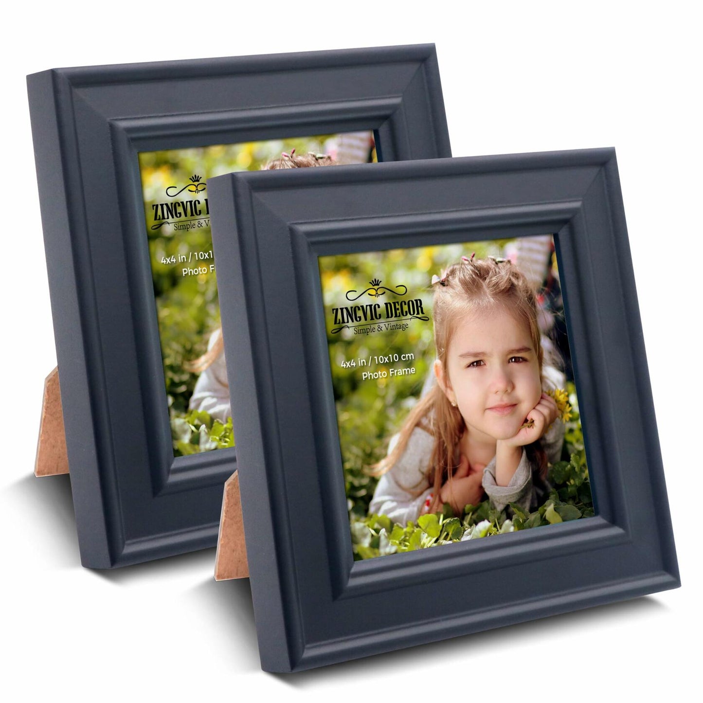 ZingVic 2Pcs 4x4 Wood Picture Frames Black Small Square Wall & Tabletop