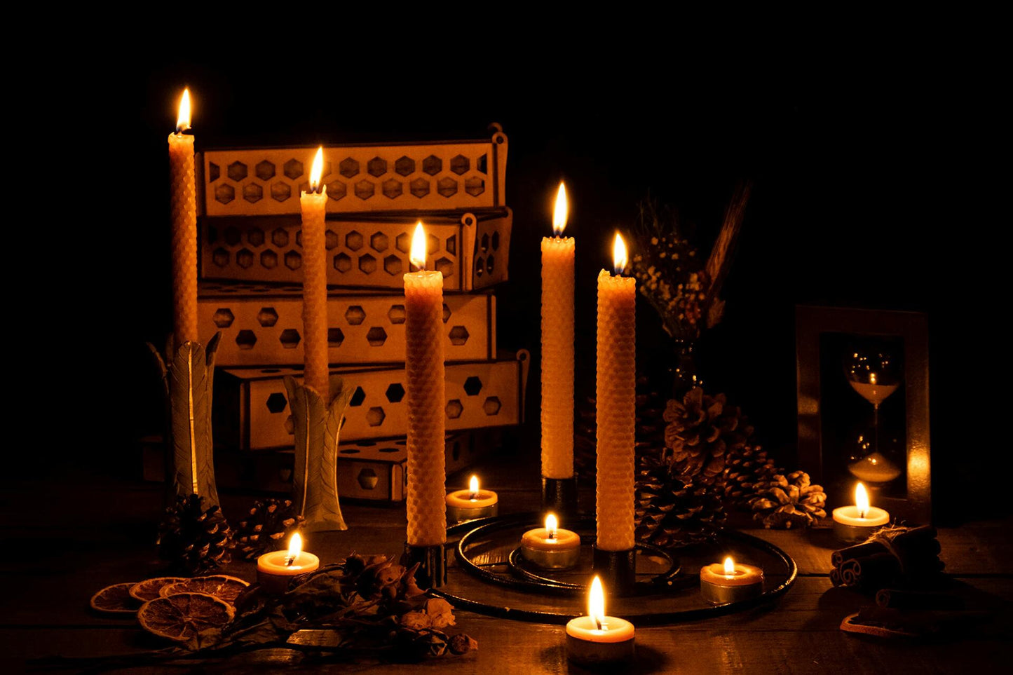 FLAPINKO Beeswax Taper Candles 20 pcs Honeycomb Texture Natural Organic