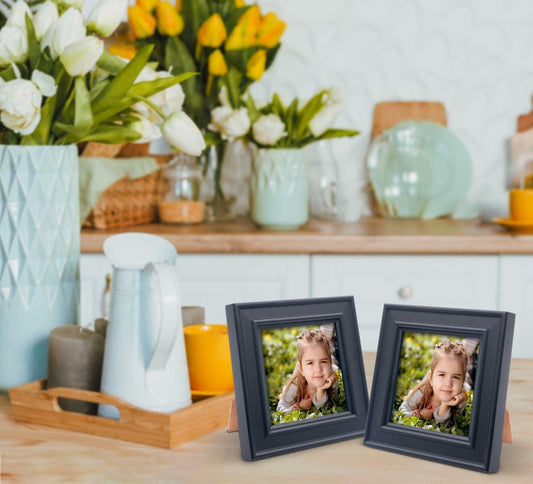 ZingVic 2Pcs 4x4 Wood Picture Frames Black Small Square Wall & Tabletop