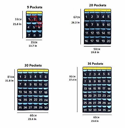 ANIZER Numbered Pocket Chart Over Door Classroom Organizer Blue 30 Pockets