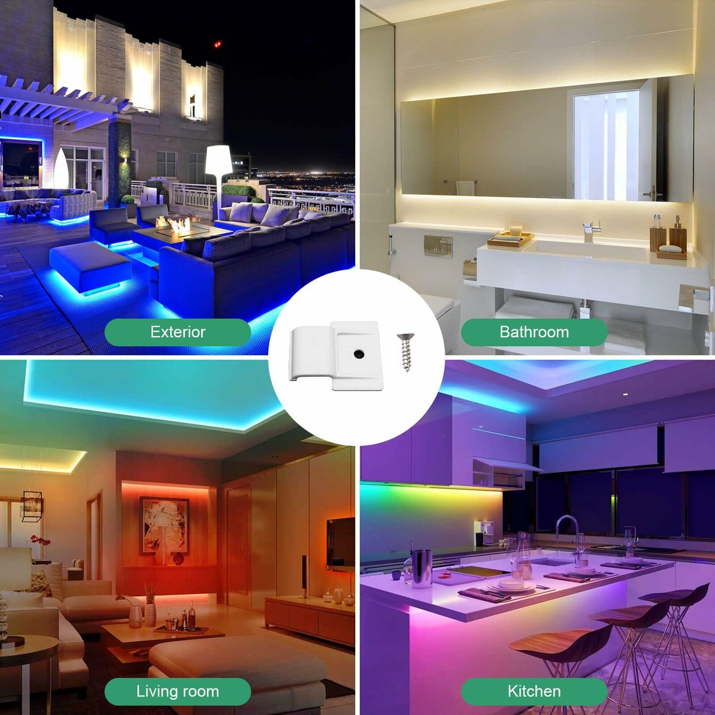 Rxment Govee Mounting Clips for 8-10mm LED Strip Lights White 100 Pack