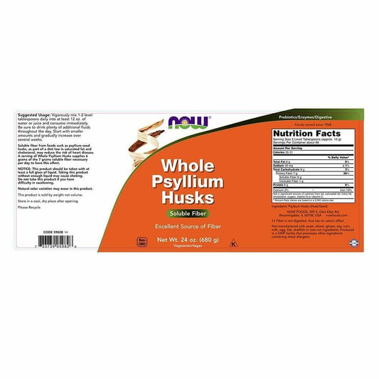 NOW Foods Whole Psyllium Husks Unflavored 24 oz (680 g) Soluble Fiber