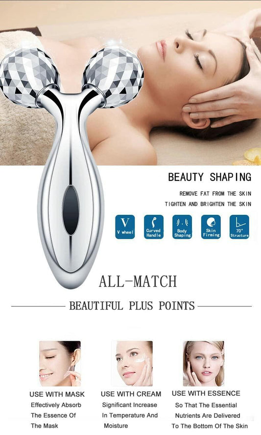 Rikss 3D Roller Face Massager Jade Skin Tightening Lifting Tool Silver