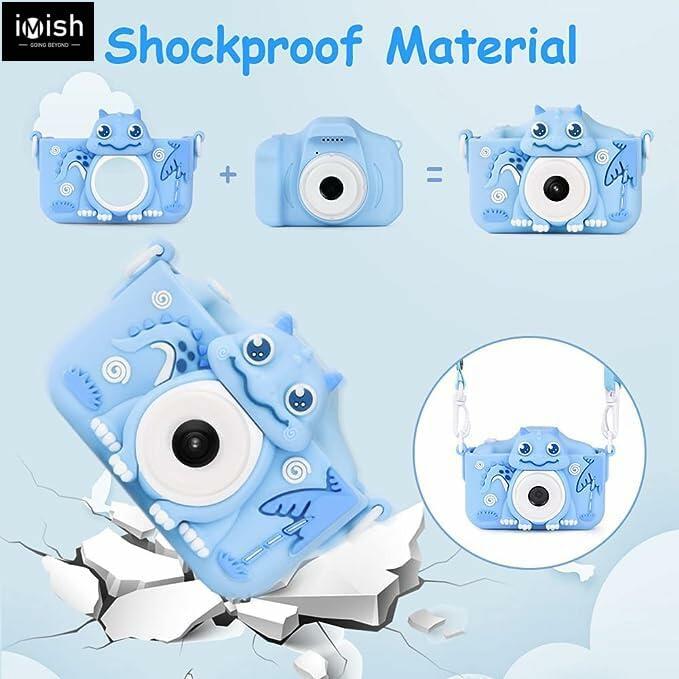 iMisH Kids Camera 1080p Video 1000mAh Battery 32GB TF Card Shockproof Blue