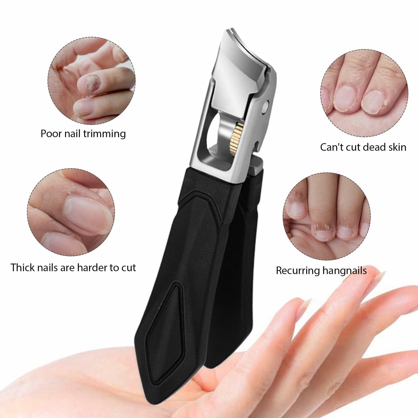 hurifeng 3pc Black Stainless Steel Nail Clippers Set Thick Toenails Wide Jaw