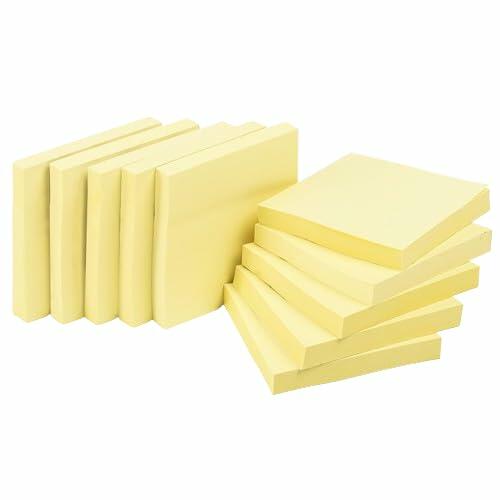 Vibrant Square 3x3 Yellow Sticky Notes 10 Pads Pack 1000 Sheets Total