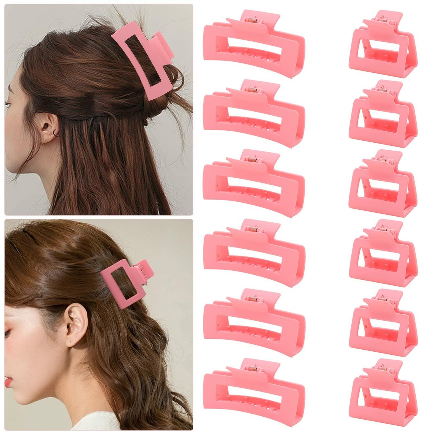 Alemaky 12 Pack Pink Square Rectangle Hair Claw Clips Non-slip Matte OPEN BOX