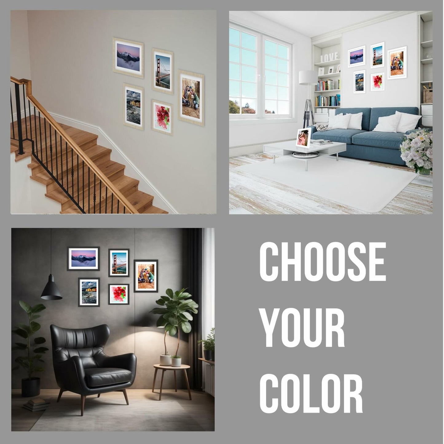 Latile Floating Picture Frames 3 Pc Glass Large Square Black UV Protection