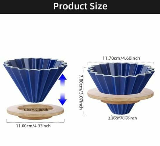 Roast'n Berry Blue Ceramic Coffee Dripper Pour Over Maker With Wood Stand V60