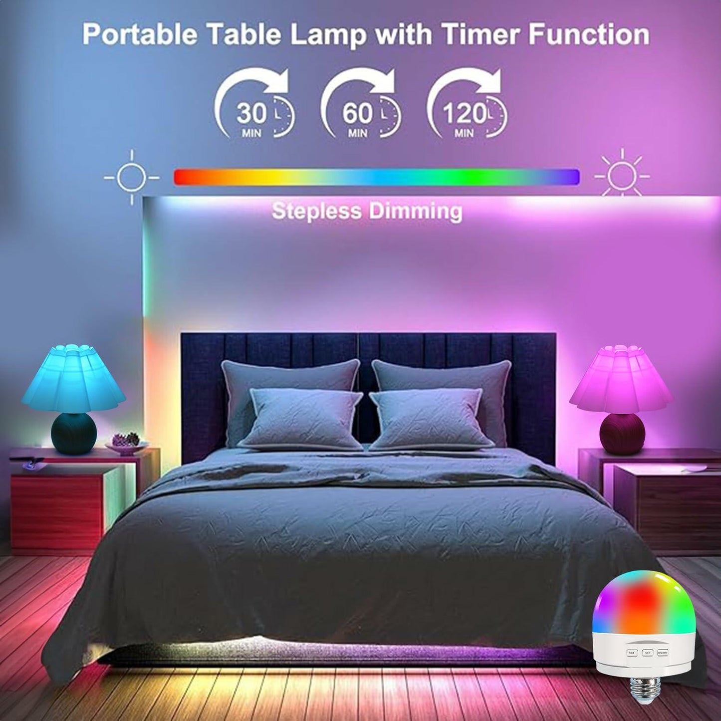 WLQCWL Cordless Rechargeable Table Lamp 12 Colors Brown Metal Farmhouse